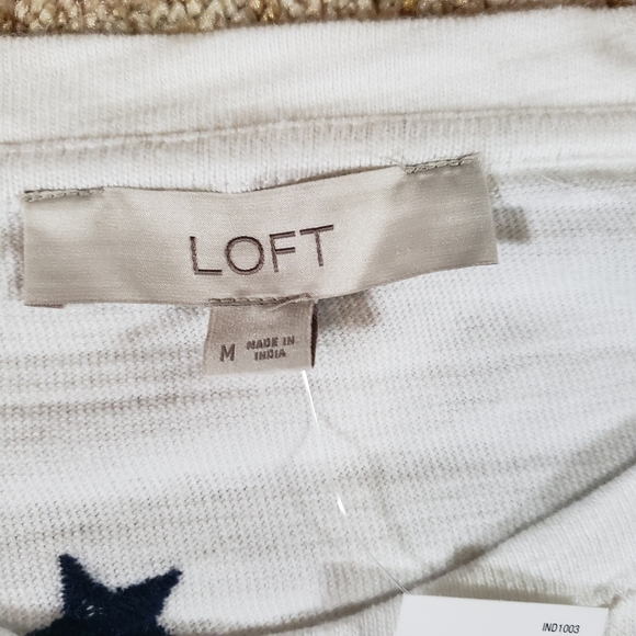 NWT LOFT White 3/4 Sleeve with Navy Blue Embroidered Stars Sweatshirt Size M - Picture 6 of 8